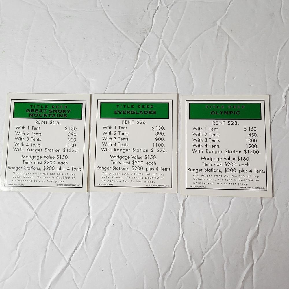 Monopoly National Parks Edition  Replacement Pieces cards as photographed